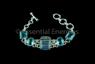 Blue Topaz & Rainbow Calsilica Silver Bracelet